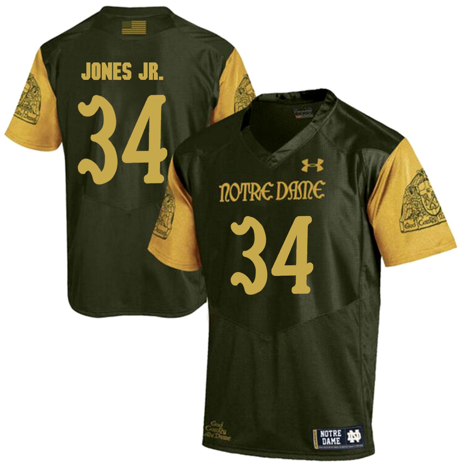 Men Norte Dame Fighting Irish 34 Jones jr Green Customized NCAA Jerseys